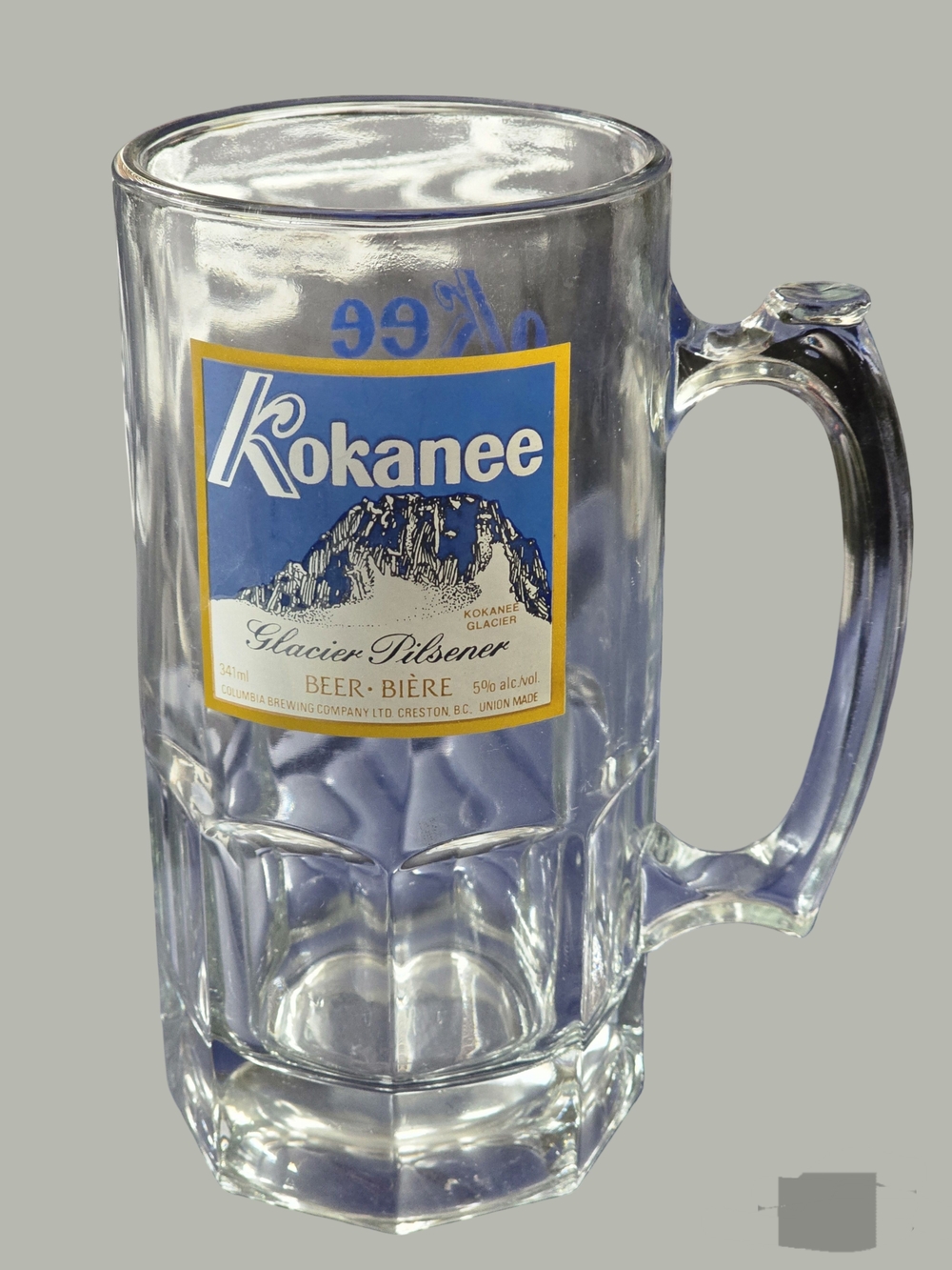 KOKANEE Okee Dokee Pilsner Beer Large Heavy Glass Mug Stein - 34oz RARE - 1980's